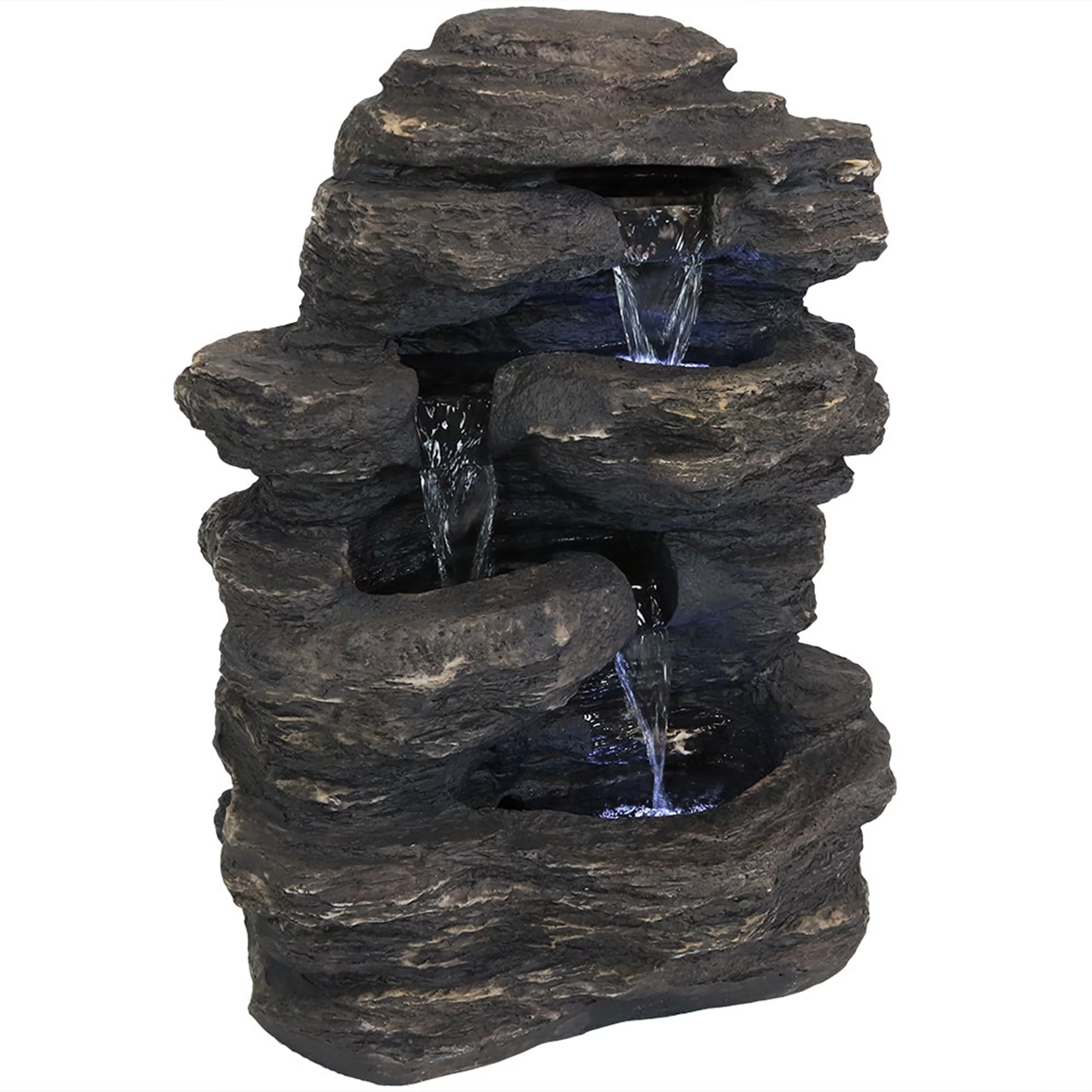 Sunnydaze Rock Falls Outdoor Waterfall Fountain with LED Lights - 24" - Curated Treasures Market