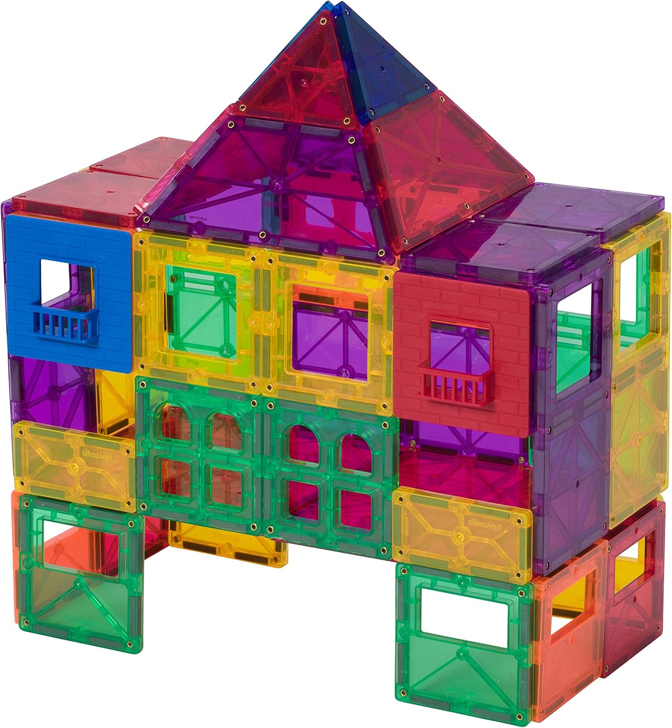 Award Winning Playmags Clear Colors Magnetic Tiles Building Set 50 + 6 Pc Set with Car - STEM Magnetic Toys Develop Motor Skills & Creativity, Colorful, Durable Magnet Building (56 Pc Set)