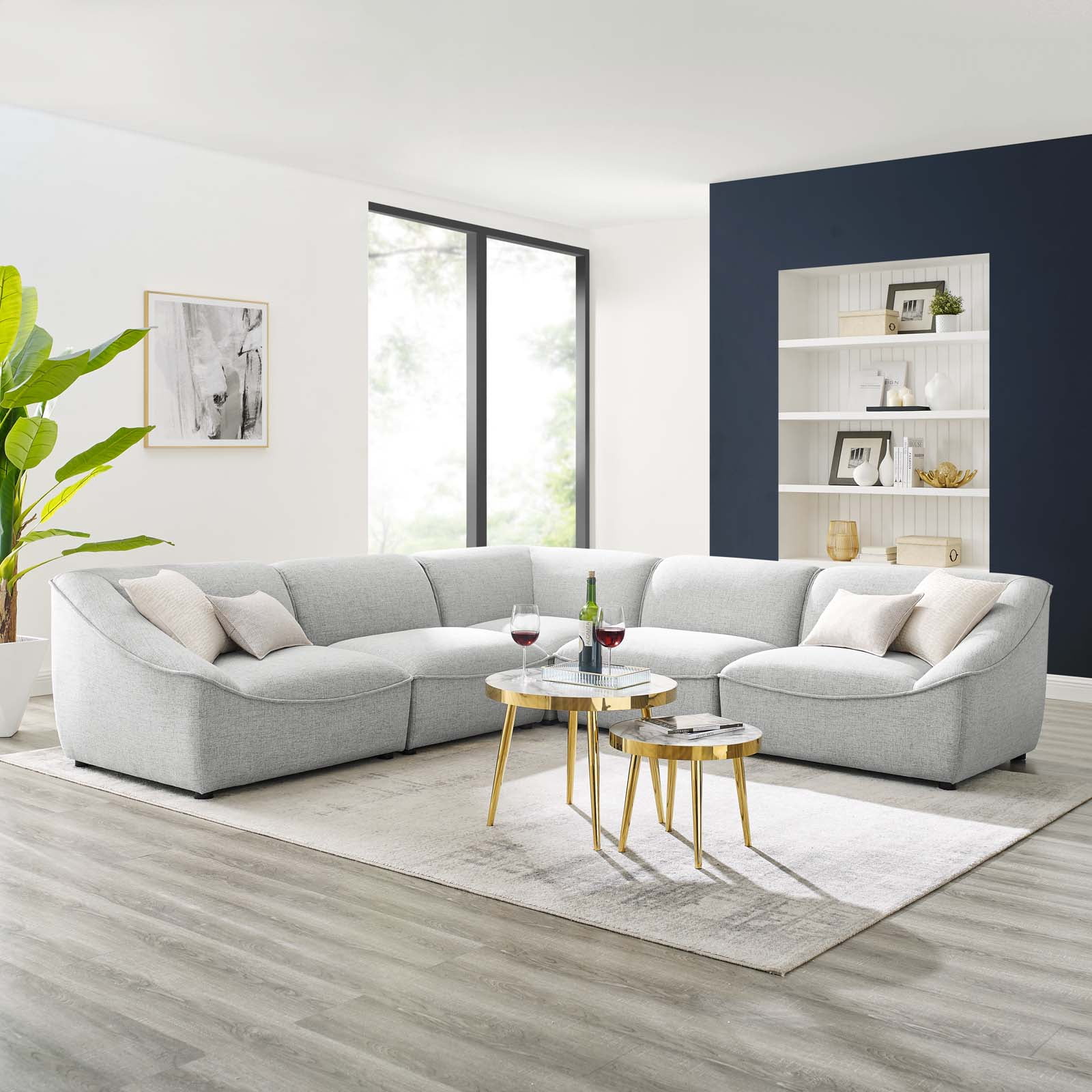 Modway Comprise 5-Piece Sectional Sofa in Light Gray