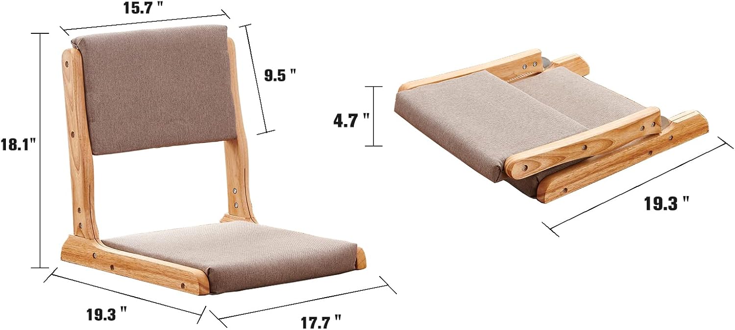 Tatami Chair Accent Furniture, Foldable Meditation Floor Chair, Living Room Chair Floor Seat, Portable Japanese Legless Chair, Lazy Sofa for Bay Window Meditation Reading, Balcony Chair with Cushion
