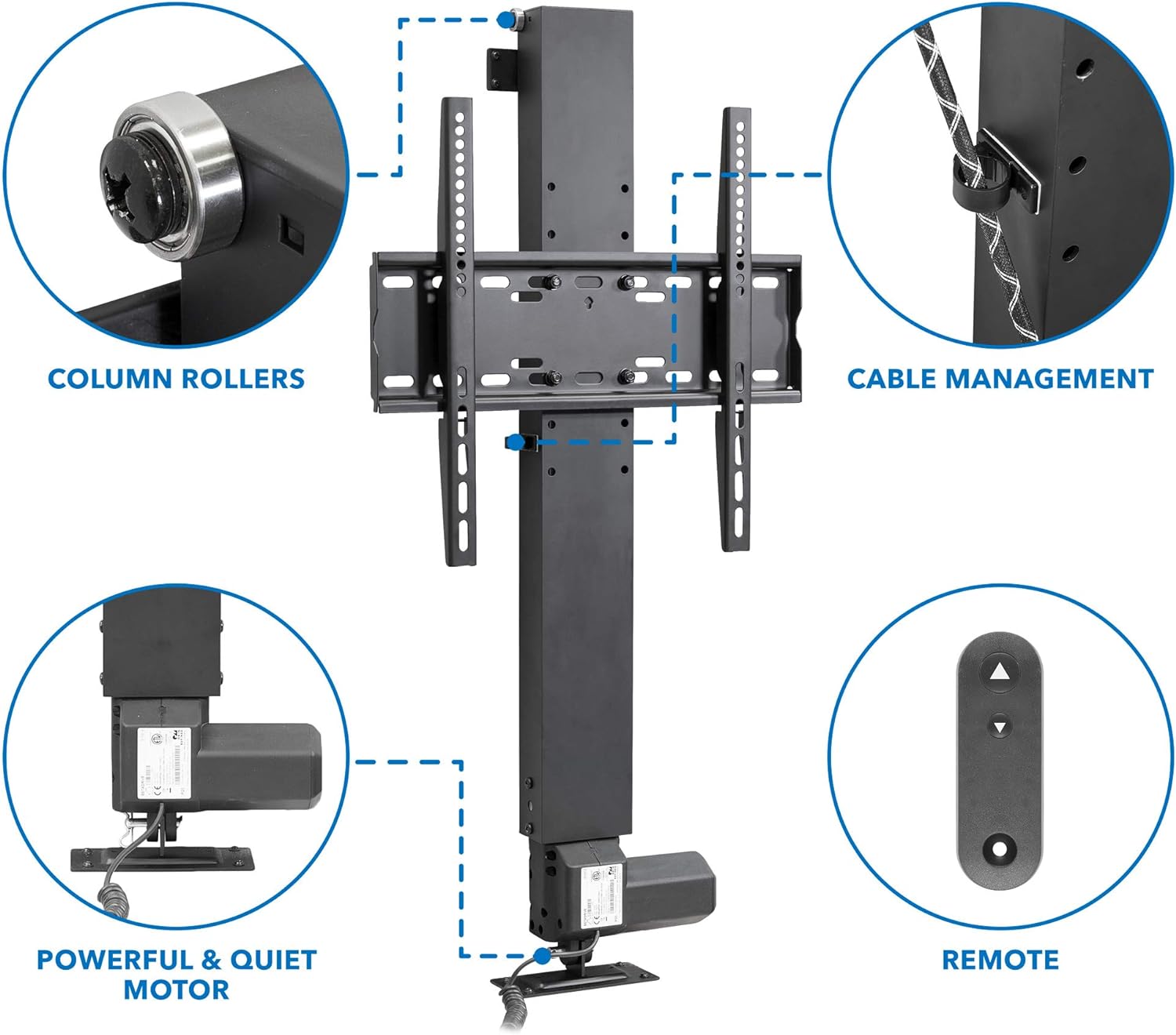 Mount-It! Motorized TV Lift with Remote Control for Screens 32 to 48 | Height Adjustable Hideaway TV Lift Adjusts Up to 65 High | Vertical Lift TV Stand with Steel Construction