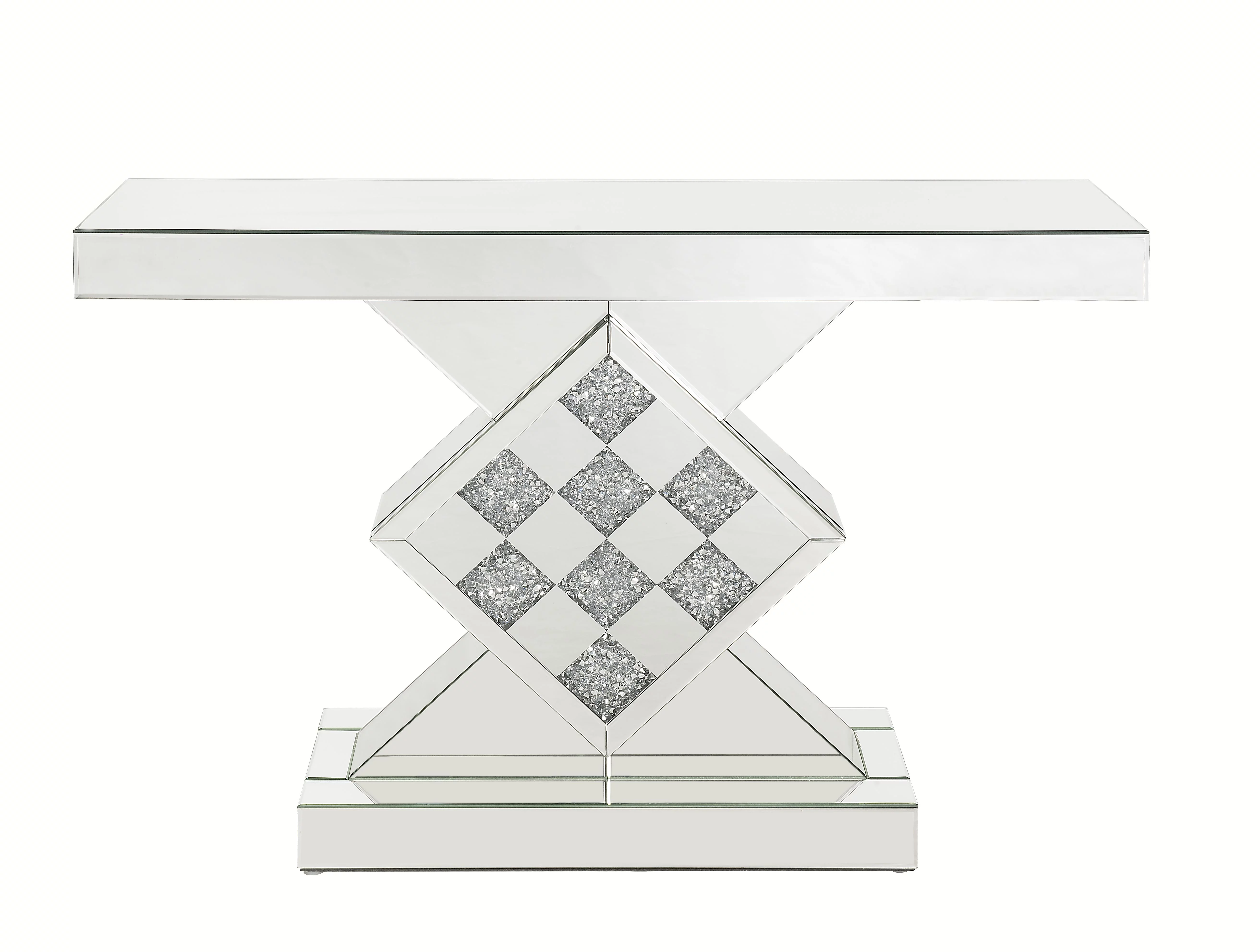 ACME Noralie Rectangular Console Table in Mirrored and Faux Diamonds