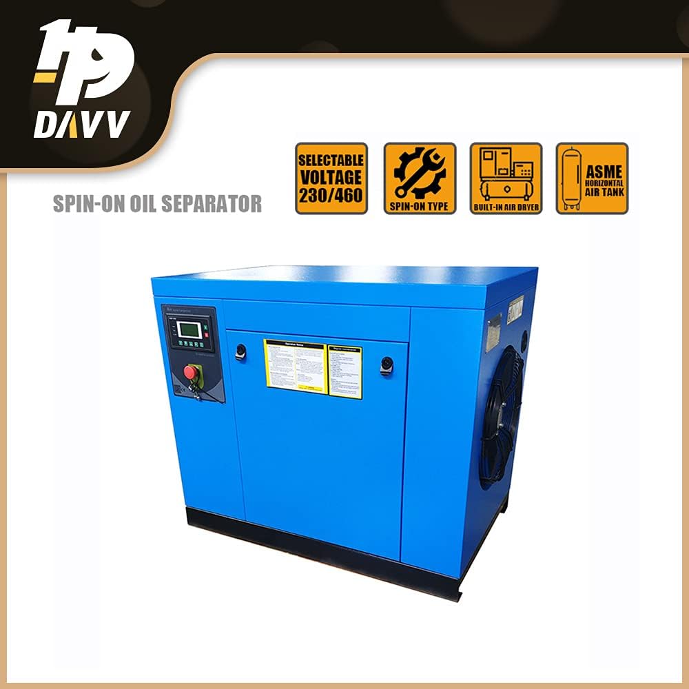 208-230Volt 3-Phase Rotary Screw Air Compressor 20HP 15KW - 71CFM @ 125PSI - NPT3/4" Base Mount Commercial Air Compressed Industrial Stationary Compressors System Spin-on Air Oil Separator - PACK15