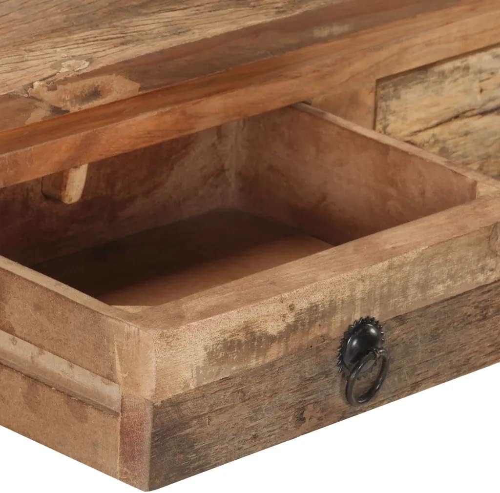 vidaXL - Rectangular Console Table Crafted with Solid Acacia Wood and Reclaimed Wood - Rustic Brown Hall Table with 2 Drawers - Farmhouse Wood Table - 35.6"x11.8"x29.5" - Unique Interior Decor