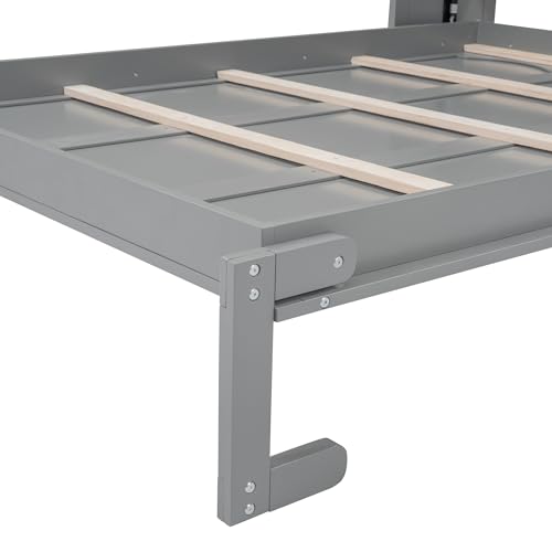Voohek Full Size Murphy Bed with 2 Tier Shelves, Folding Bedframe w/Flexible Slats Support, Space-Saving Design, Can Be Folded Into A Cabinet, for Kids, Teens, Adults, No Box Spring Needed (White)
