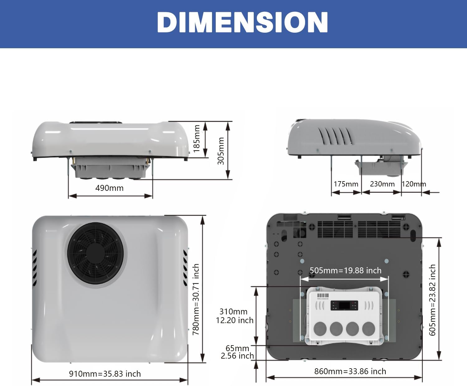 24V rv rooftop air conditioning Electric Parking dc Air Conditioner 24 volt Heating and Cooling 8000BTU Fit for Camper Van Truck Excavator Motorhome Cranes Bus SUV Car