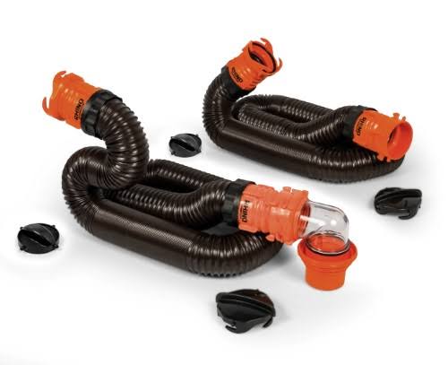 Camco RhinoFLEX 20ft RV Sewer Hose Kit Includes Swivel Fitting and Translucent Elbow with 4-in-1 Dump Station Fitting Storage Caps Included - Each - Megean