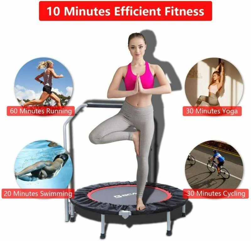 Bcan 40x22 Foldable Mini Trampoline, Fitness Rebounder with Adjustable Foam Handle, Exercise Trampoline for Kids Adults