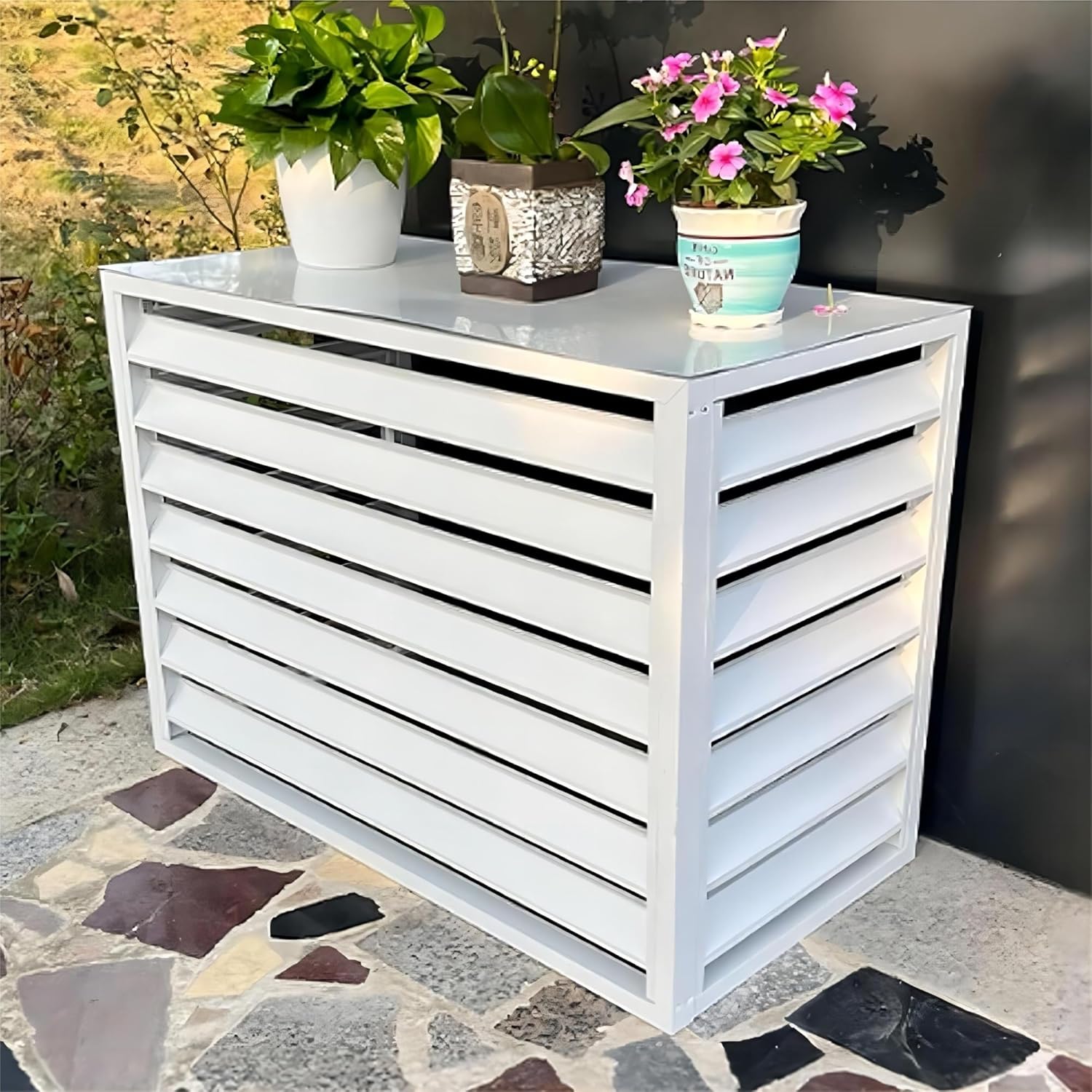 Air Conditioner Fence，Aluminum Air Conditioner cage， AC Covers for Outside Units，Trash Can Enclosure，Flower Stand，Privacy Screen (Color : White, Size : 110X60X80CM)