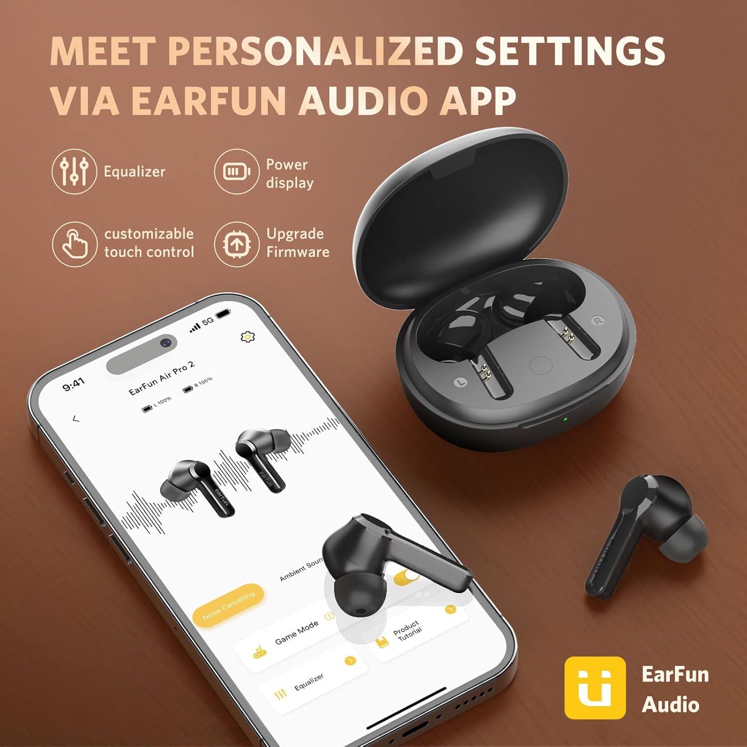 EarFun Free Pro 3 Noise Cancelling Wireless Earbuds Snapdragon Sound, Qualcomm aptX Adaptive Air Pro 2 Wireless Earbuds, in-Ear Detection, App for Custom EQ, Wireless Charging, 34Hrs