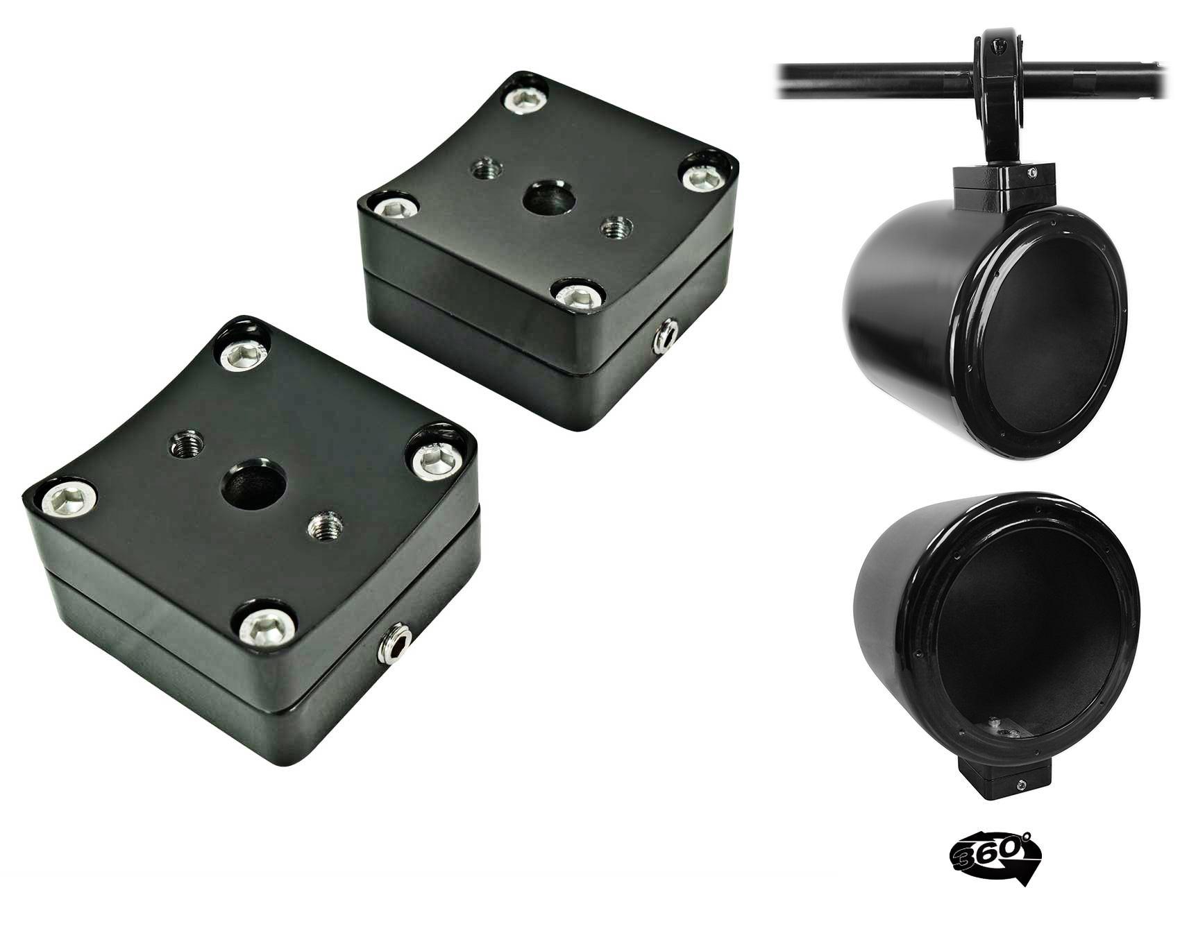 (2) Rockville 5.25" 360° Swivel Black Aluminum Surface Mount Boat Speakers