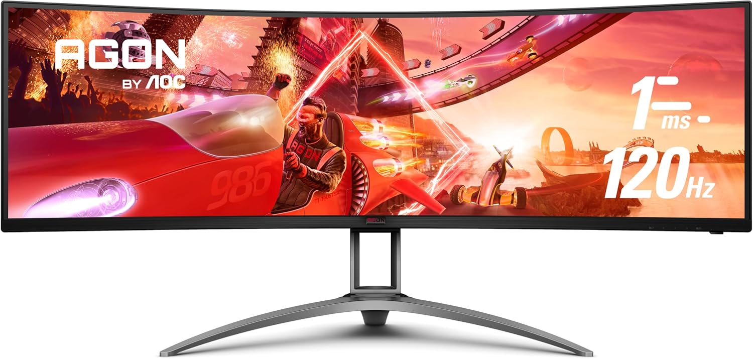 AOC AGON Curved Gaming Monitor 49" (AG493UCX), Dual QHD 5120x1440 @ 120Hz, VA Panel, 1ms Adaptive-Sync, 121% sRGB, Height Adjustable, 4-Yr Zero Dead Pixels Manufacturer Guarantee