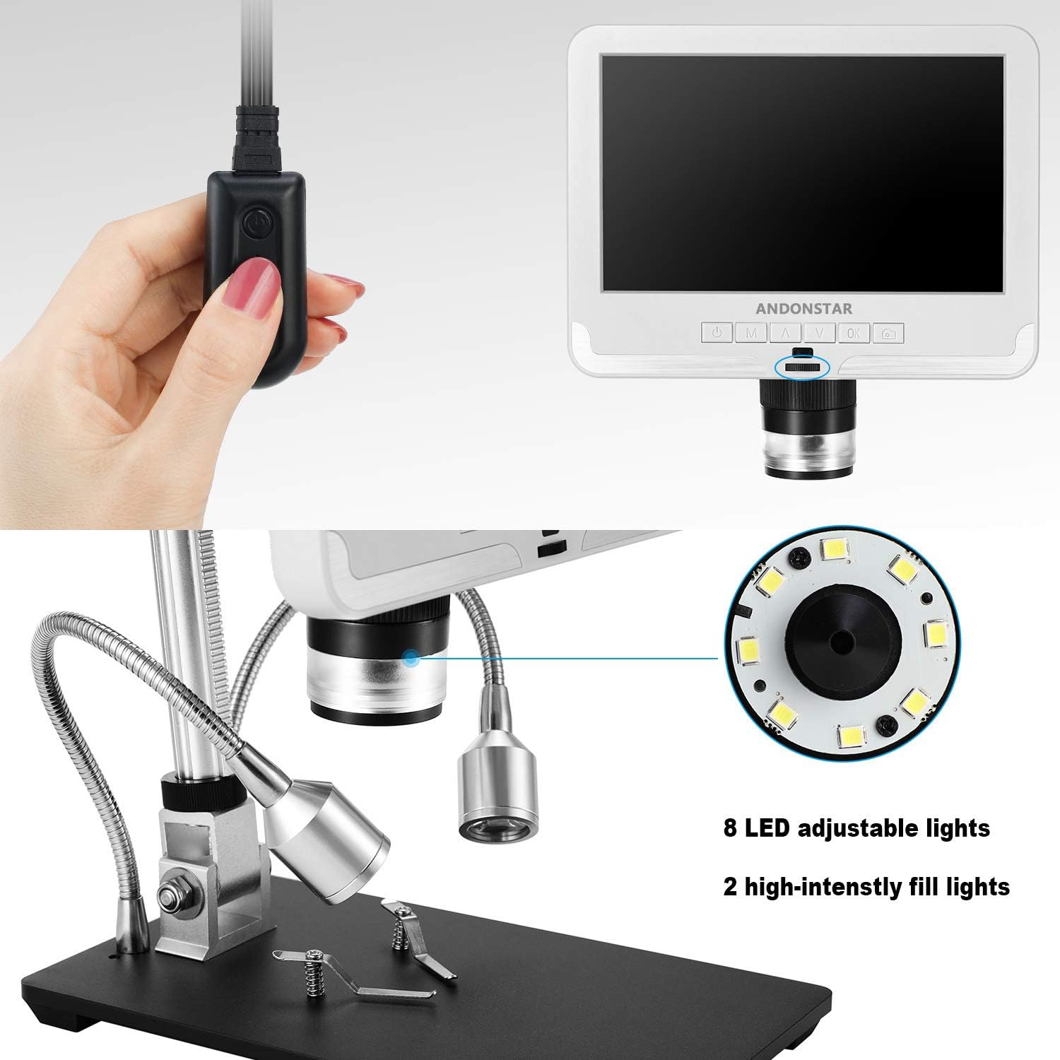 Andonstar Black corlor 7 inch LCD 1080P Circuit Board Digital Microscope AD206 with 200X Magnification Zoom for Phone Repair Soldering