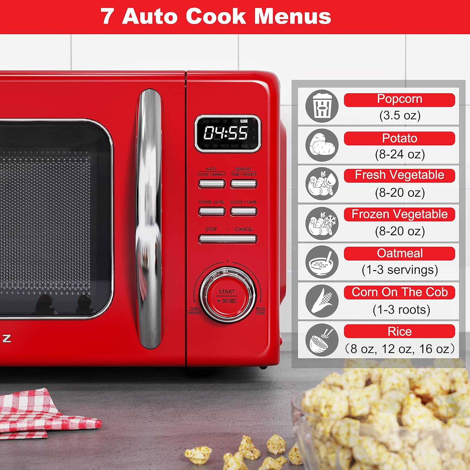 Galanz GLR25MRDR10 Retro Compact Refrigerator, Mini Fridge with Single Doors, Adjustable Mechanical Thermostat with Chiller, Red, 2.5 Cu Ft & GLCMKZ07RDR07 Retro Countertop Microwave Oven