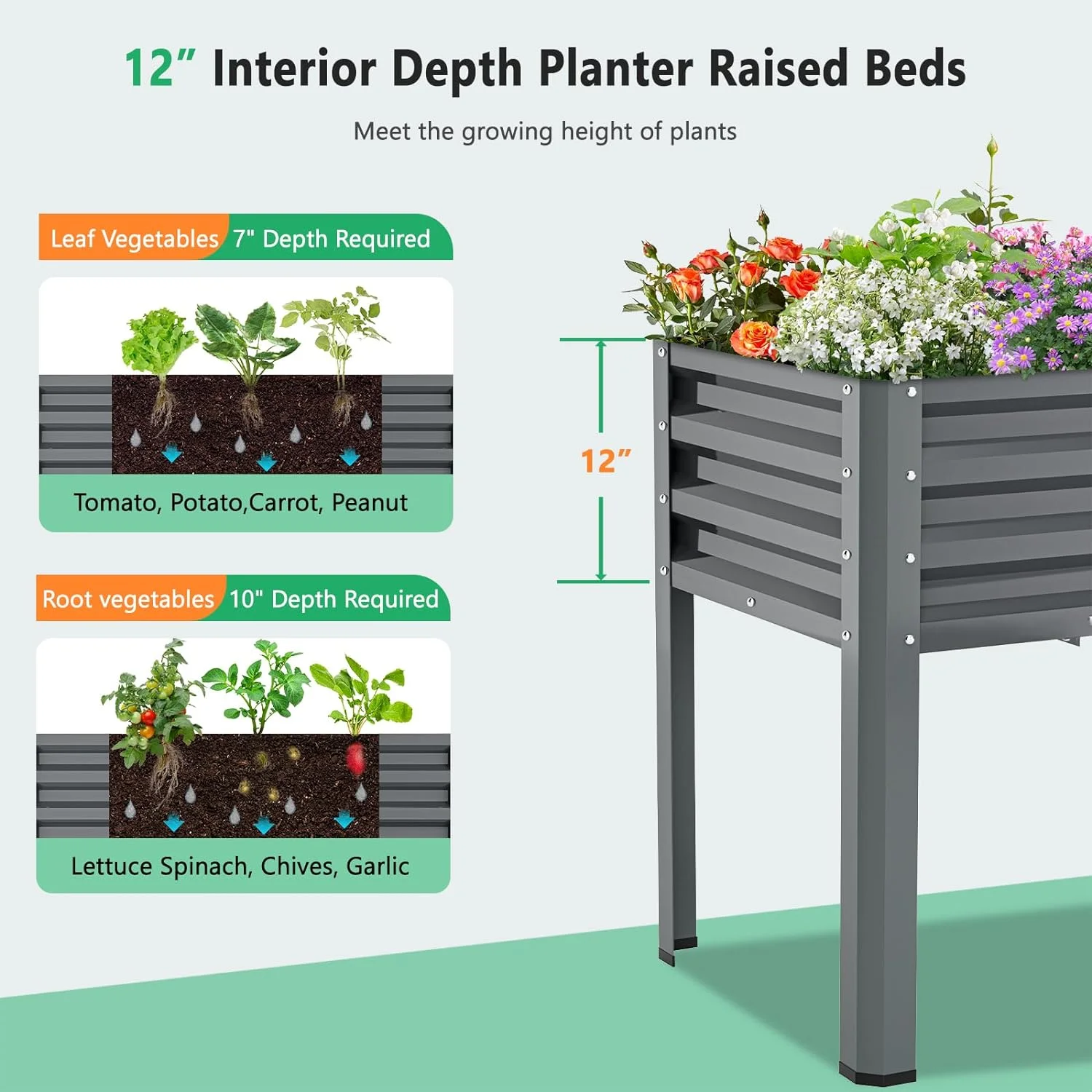 ABORON Galvanized Raised Garden Bed with Legs, 46×24×32in Large Metal Elevated Raised Planter Box with Glove for Backyard, Patio, Balcony - Curated Treasures Market