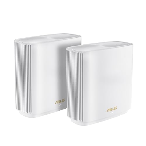 ASUS ZenWiFi AX Whole-Home Tri-band Mesh WiFi 6 System (XT8) - 2 pack, Coverage up to 5,500 sq.ft or 6+rooms, 6.6Gbps, WiFi, 3 SSIDs, life-time network security and parental controls, 2.5G port