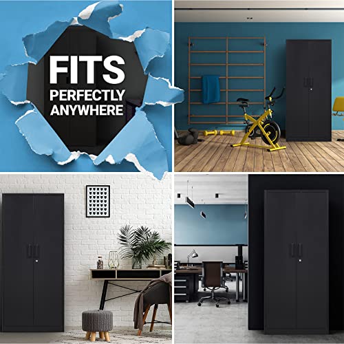 Yizosh Metal Garage Storage Cabinet with 2 Doors and 5 Adjustable Shelves - 71" Steel Lockable File Cabinet,Locking Tool Cabinets for Office,Home,Garage,Gym,School (Gray White)