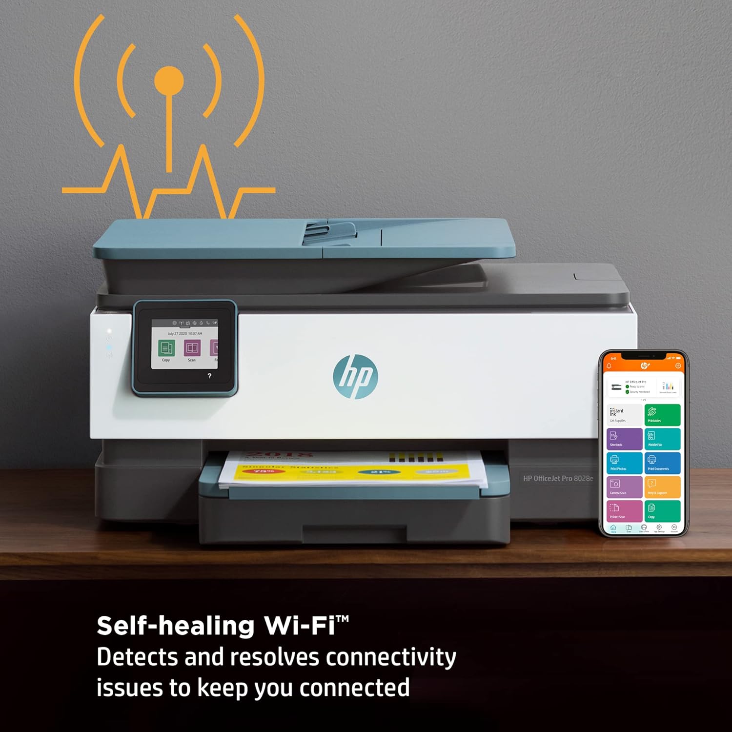 HP OfficeJet Pro 80 28e All-in-One Wireless Color Inkjet Printer for Home Office, Blue - Print Scan Copy Fax - 20 ppm, 4800 x 1200 dpi, 35-Sheet ADF, Auto 2-Sided Printing, Cbmou External Webcam