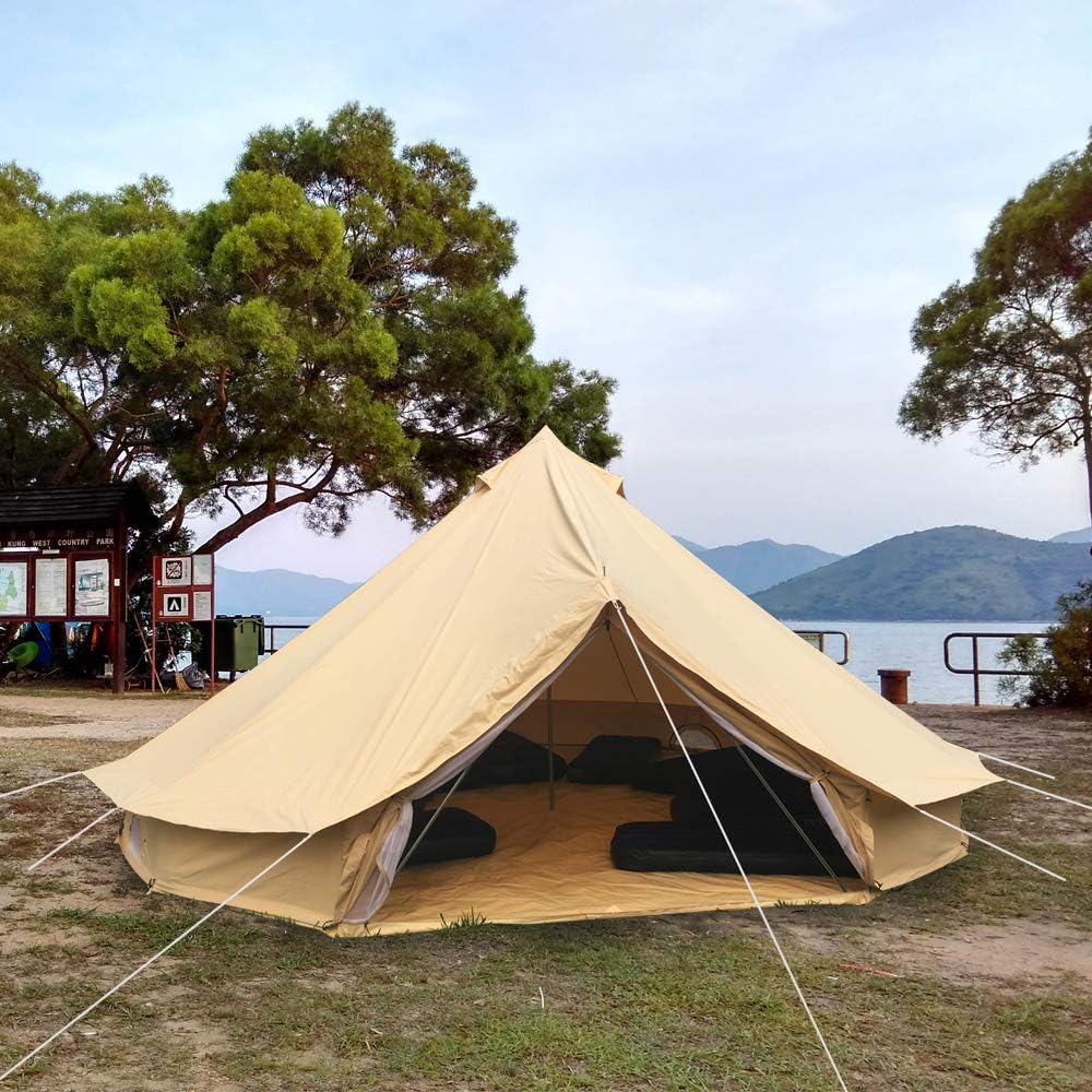 Waterproof 4 Season Cotton Canvas Bell Tent Yurt Tent with Stove Jack Hole for Family Outdoor Camping Hiking (4M-13.1FT)