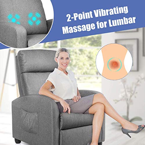LDAILY Massage Recliner Sofa, Reading Chair Winback for Living Room, Single Sofa with Side Pocket, Home Theater Seating Massage Reclining Chair, Linen Padded Seat Backrest (Gray)