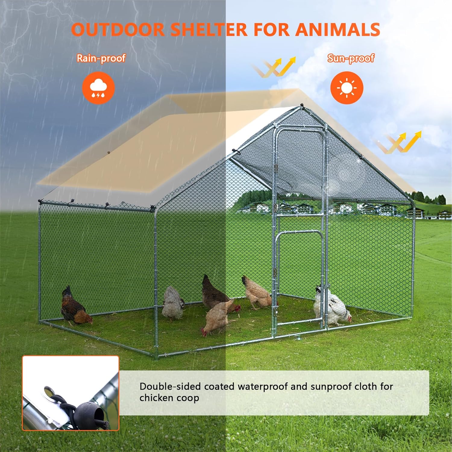 Large Metal Chicken Coop Chicken Run, Walk-in Poultry Cage Chicken Runs House, Chicken Pen with Water-Resident, Anti-UV Cover Support 15-20 Chickens, Ducks, Goose(9.8 * 6.6FT)