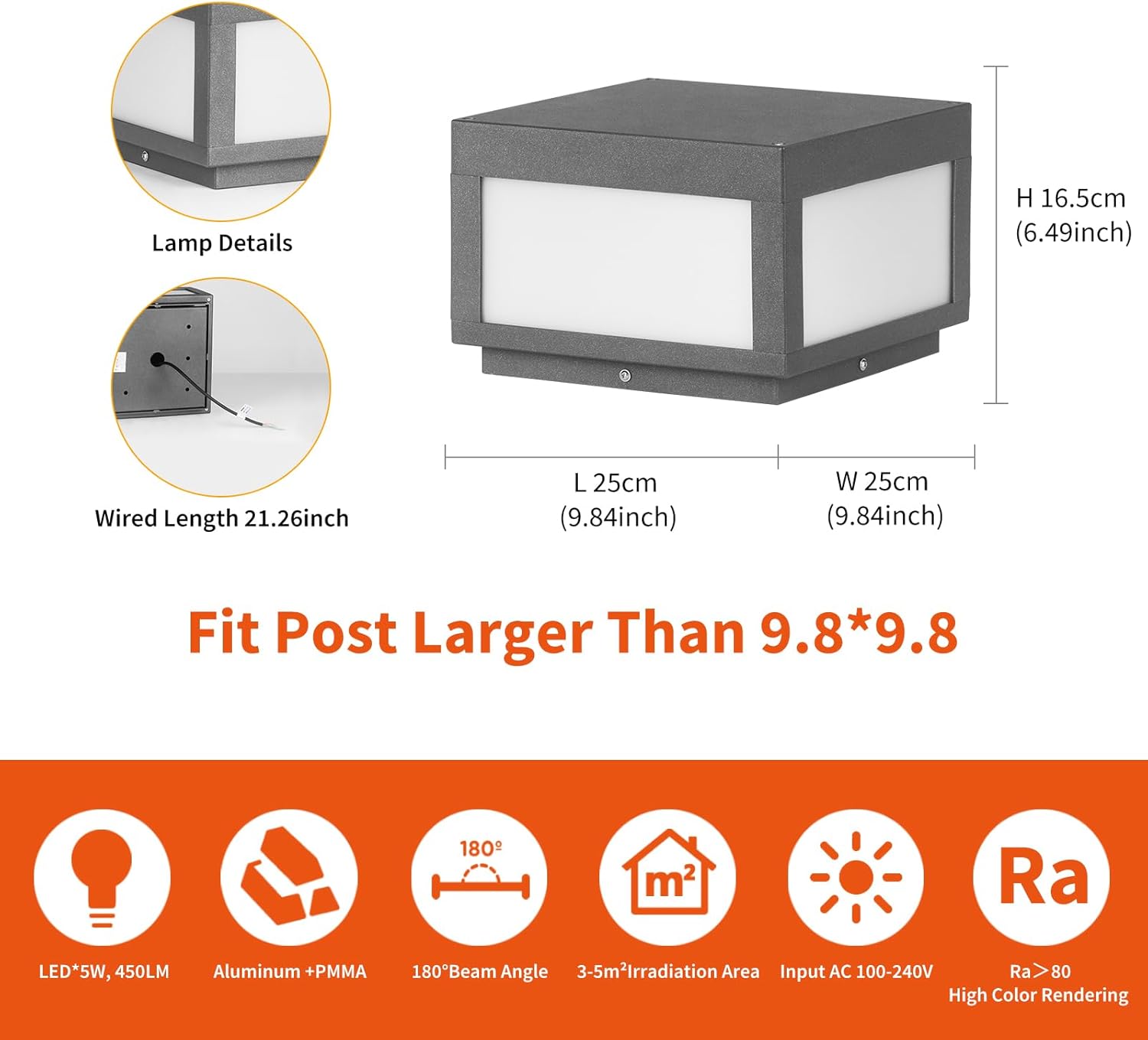 Modern Post Light, Pillar Lights Outdoor IP65 Waterproof LED Fence Cap Lights for Deck 3000K Luxury Aluminum Column Lighting Landscape Lamp for Flat Surface Garden Yard Porch Decoration