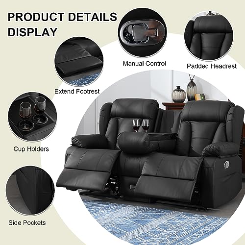 59" Manual Reclining Loveseat - Wall Hugger Double Loveseat Recliner with Side Pockets, Manual Recliner Chair RV Sofa (Brown, Loveseat)