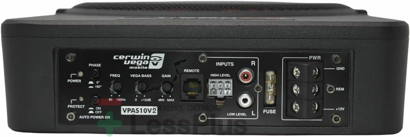 Cerwin Vega VPAS10V2 10" 550W Max / 200W RMS Low Profile Active Powered Subwoofer with Built in Amplifier Module for Working with All Vehicles