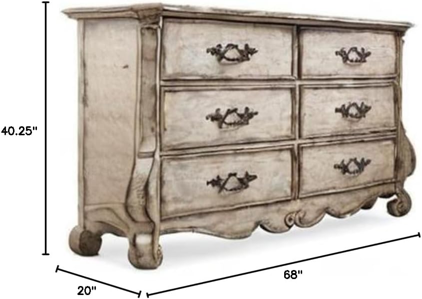 Hooker Furniture Chatelet 6 Drawer Dresser in Distressed Vintage White