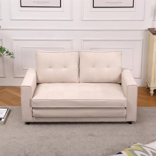 GERRIT 3-in-1 Upholstered Futon Sofa Convertible Floor Sofa Bed,Foldable Tufted Loveseat with Pull Out Sleeper Couch Bed,Folding Mattress Love Seat Daybed W/Side Pockets for Living Room (Dark Grey)