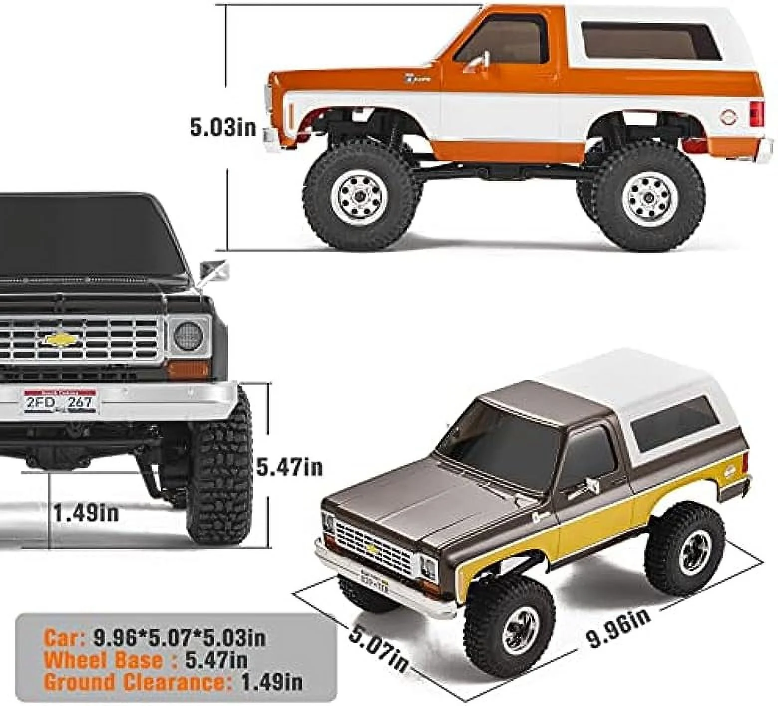 FMS 1/24 RC Crawler FCX24 Chevy K5 Blazer Officially Licensed, Mini RC Car Pick Up Truck & SUV 2 in 1, 4WD 8km/h 2 Speeds Switch, 2.4GHz 3CH Off-Road RC Model with LED Lights for Adults, Black