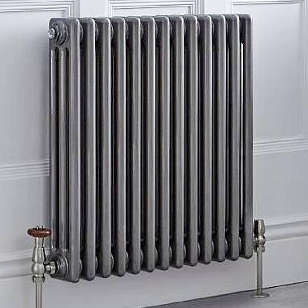 Regent Electric - Raw Metal Lacquered Horizontal 3-Column Traditional Cast-Iron Style Radiator - 23.625x22 x 23.875x22