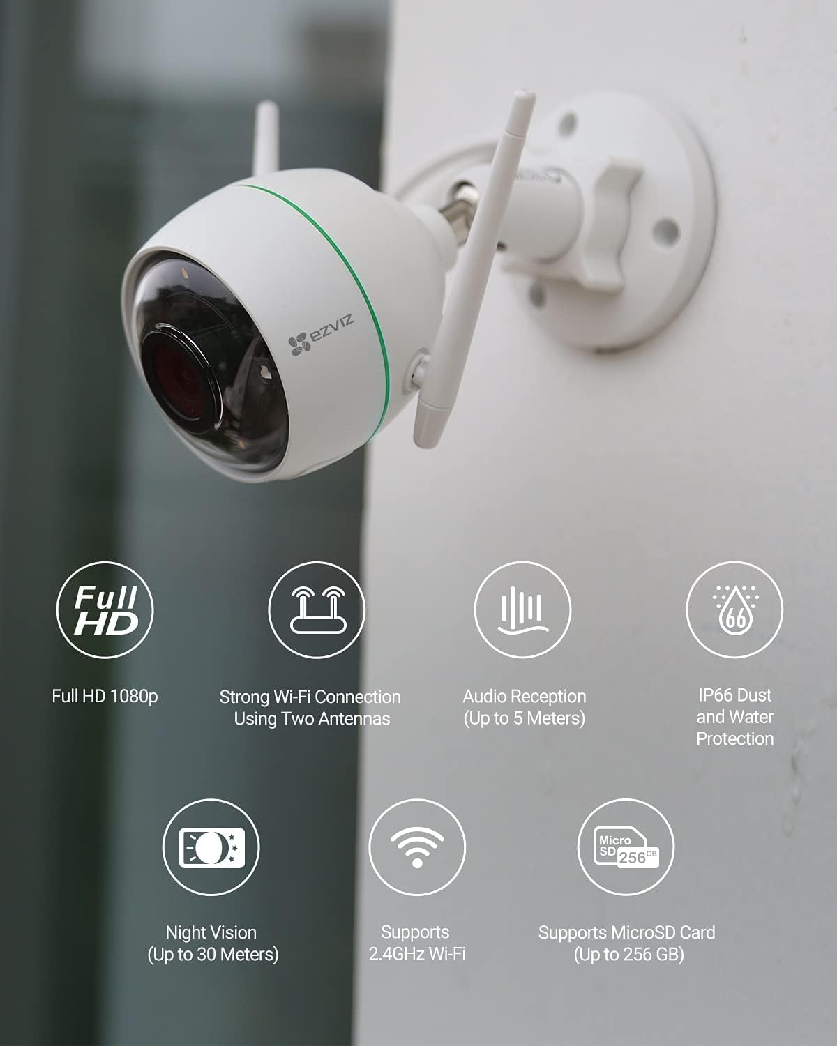 EZVIZ Security Camera Outdoor, 1080P WiFi Camera with Motion Alert, 100ft Night Vision and IP67 Waterproof, Compatible with Alexa Google Home | C3TN
