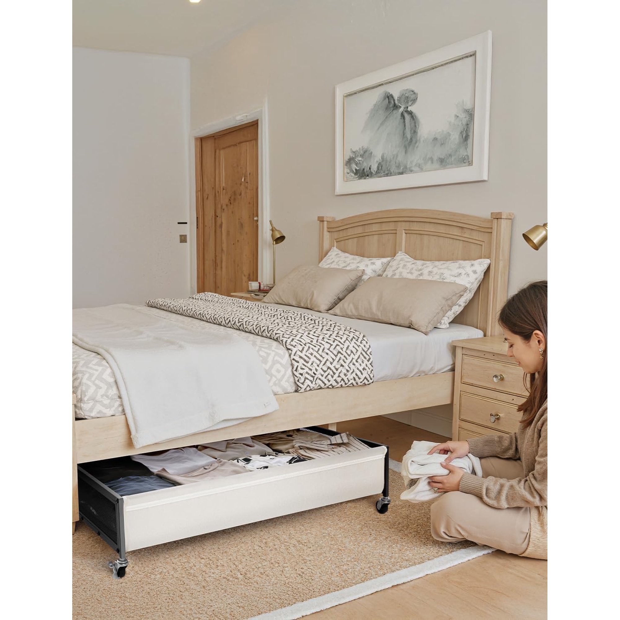 Under Bed Storage with Wheels, 2-Pack Metal Underbed Storage Containers, 80L Closet Organizer Bins for Clothes, Blankets, Sweaters