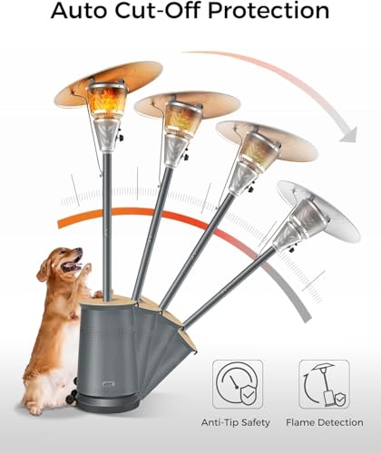 50,000 BTU Patio Heater for Outdoor Use With Adjustable Heat Focusing Top, Propane Patio Heater with Wheels, Stainless Steel Burner for Porch Garden Commercial Residential, Dark Brown