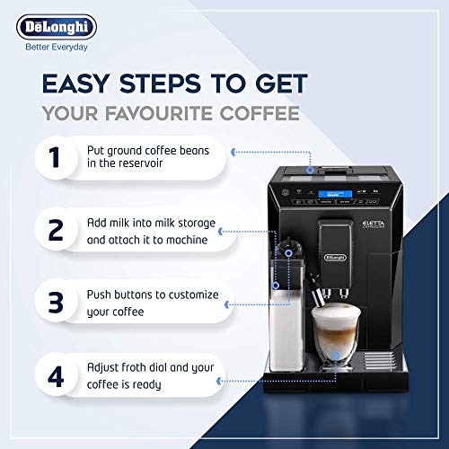 De'Longhi Eletta, Fully Automatic Bean to Cup Coffee Machine, Cappuccino and Espresso Maker, ECAM 44.660.B, 2 liters, Black