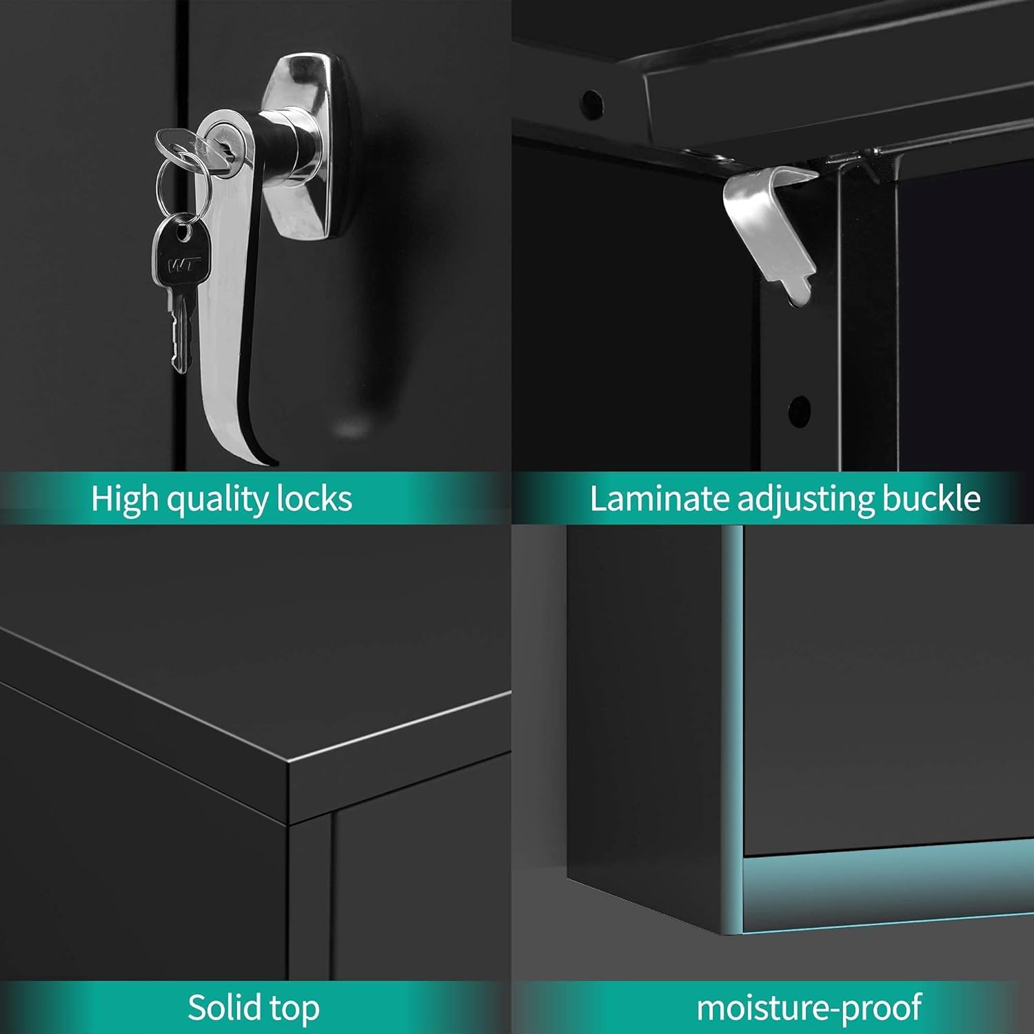 AOBABO Metal Storage Cabinet, 72 Inches Locking Steel Storage Cabinet for Office and Home, Tall Black Storage Cabinet with 4 Adjustable Shelves, Assembly Required
