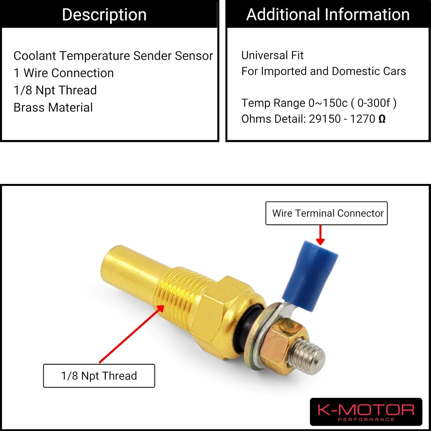 Water Coolant Oil Temp Temperature 1/8 Npt Electrical Sender Sending Sensor Unit Pack of 2