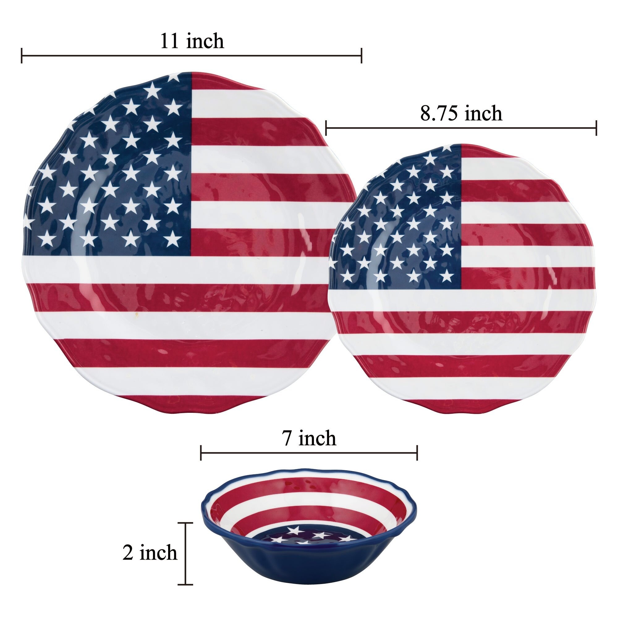 UPware 12-Piece American Flag Melamine Dinnerware Set