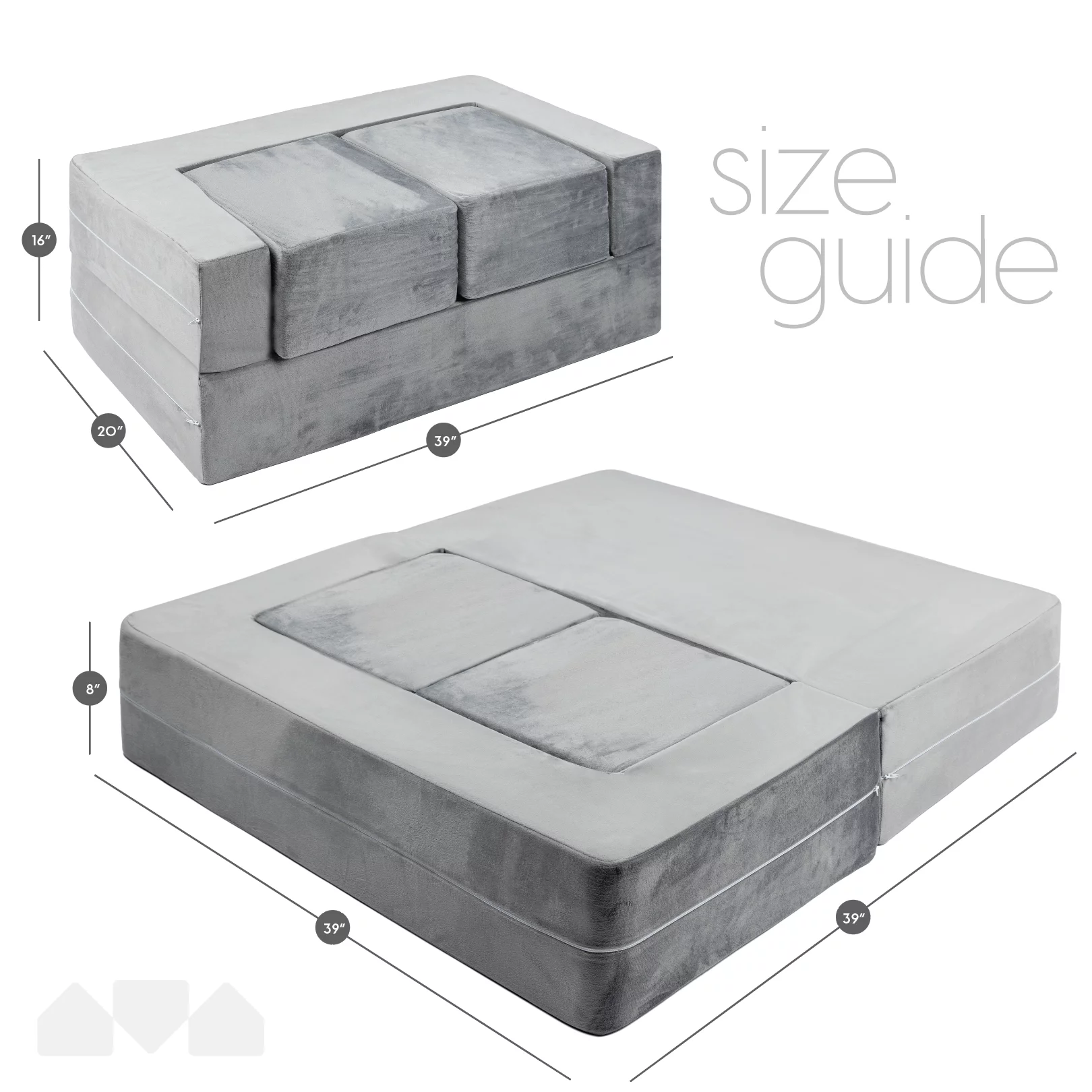 Milliard Kids Couch - Modular Kids Sofa for Toddler and Baby, Velour Cover, Color: Grey