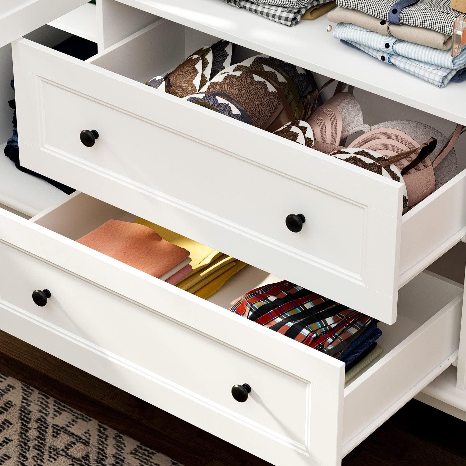 MOUMON Large 4-Door Wardrobe Closet with Doors and Shelves, Armoire Wardrobe Closet with Hanging Rod, Clothes Wardrobe with 2 Drawers, Armoire for Bedroom White (63”W x 18.9”D x 71.3”H)
