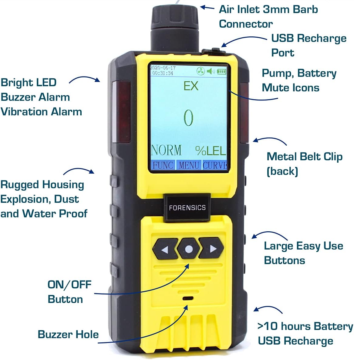 Combustible Gas Detector and Analyzer by Forensics | USA NIST Calibration | Explosive EX LEL | Built-in Pump & 4ft Probe |