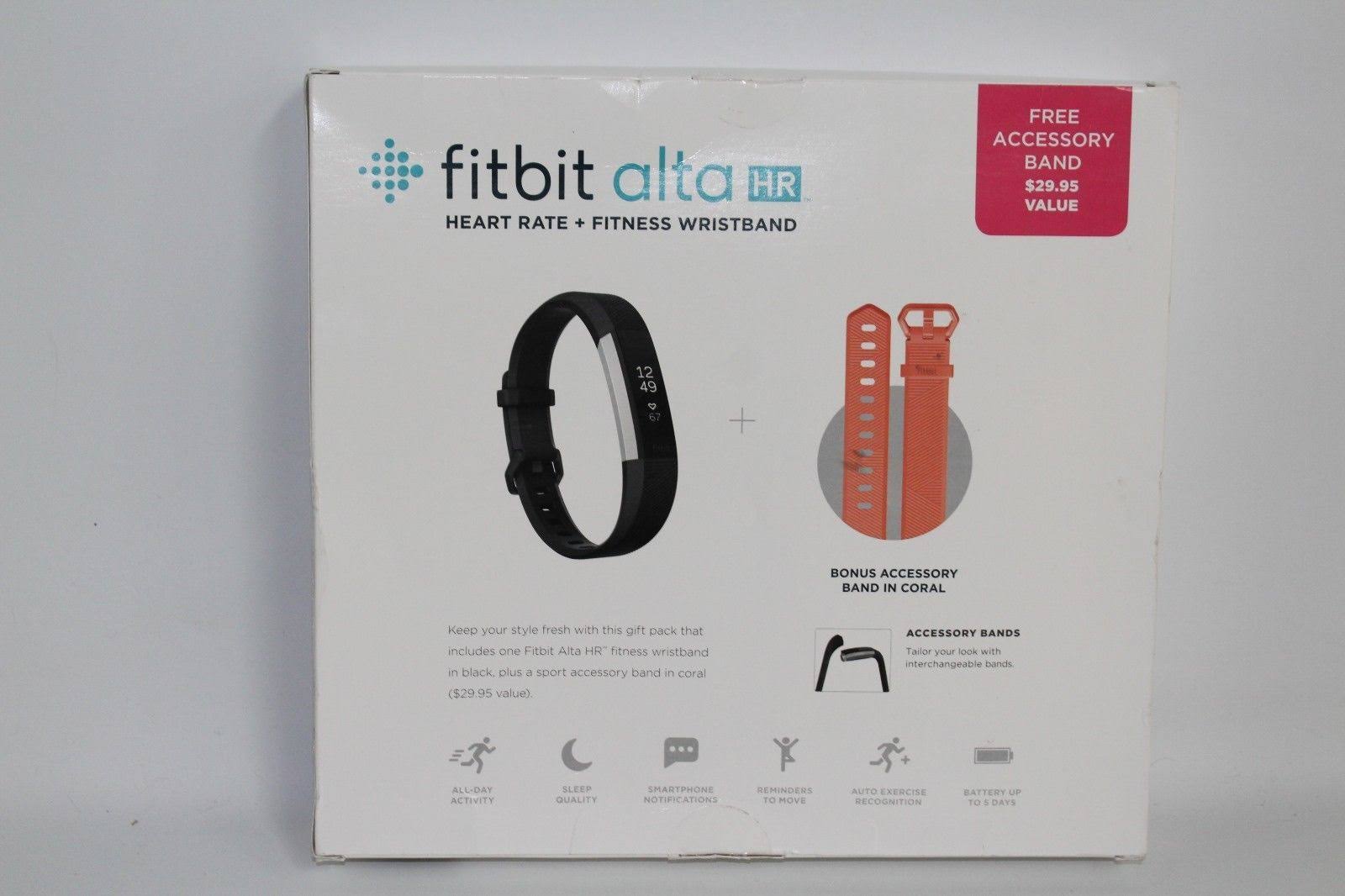 Fitbit Alta HR - Activity Tracker with Heart Rate Monitor - Small - Black/Stainless Steel - includes Coral Wristband