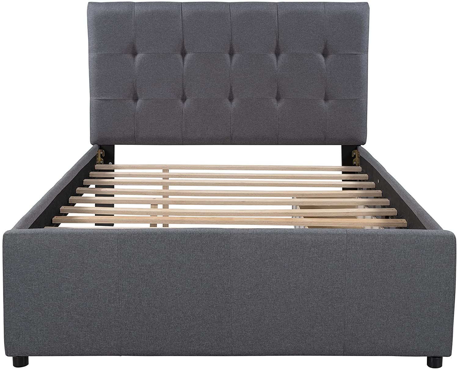 Full Size Bed Frame with Headboard, Linen Upholstered Platform Bed with 2 Drawers, Simple Versatile Bedframe for Adults, Teens & Kids, No Box Spring Needed, Easy Assembly