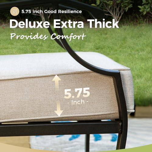 Patio Furniture Set 4 pcs, Metal Outdoor Patio Furniture, 3-Seat Sofa, 2 Swivel Chairs, Coffee Table and 5.75" Extra Thick Cushion, Conversation Set for Backyard Deck, Navy Blue