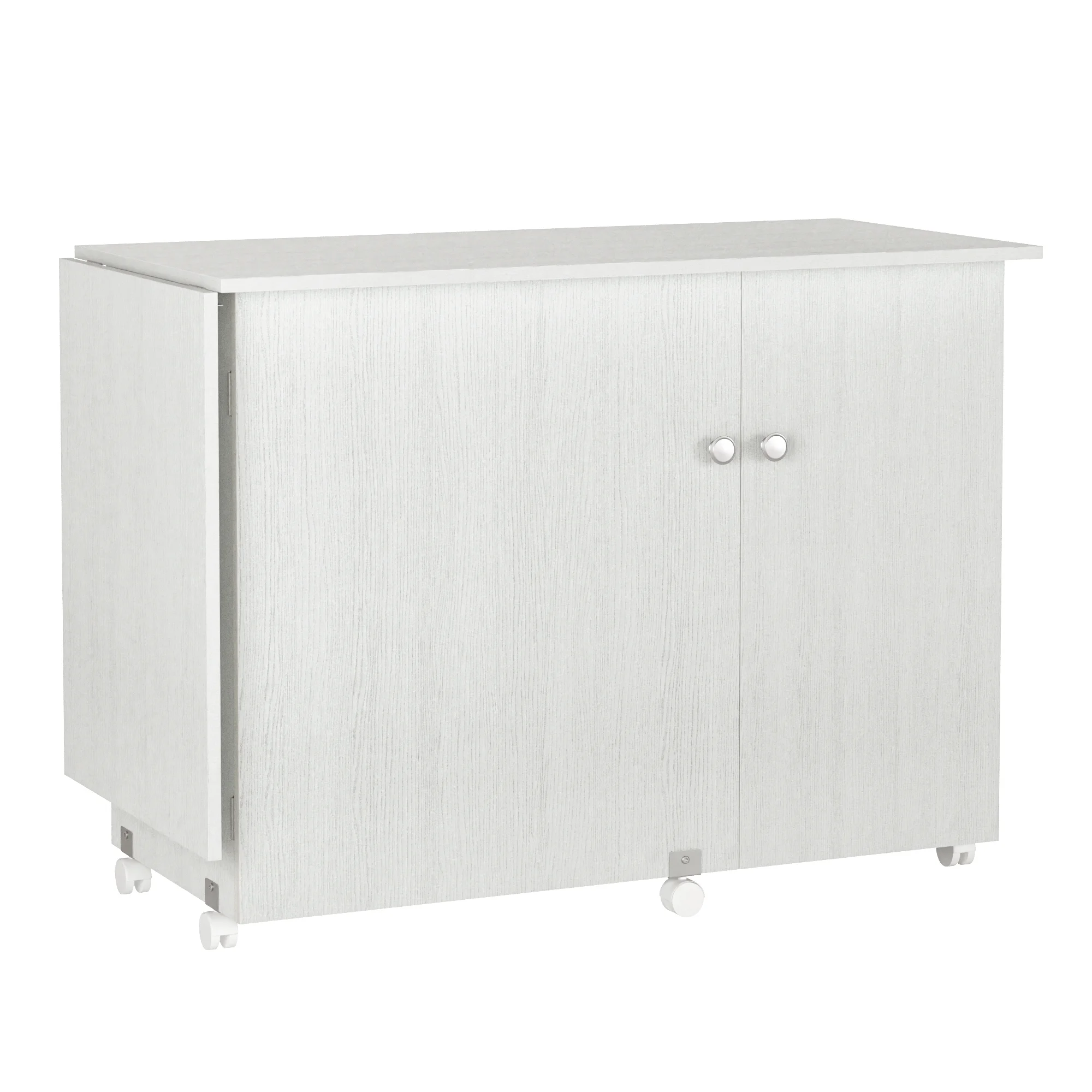 Homfa Folding Sewing Machine Table with Cabinet, 63 Inch Multipurpose Large Sewing Craft Cart with Storage Shelves, Sewing Desk with Lockable Casters, Sturdy and Durable, White