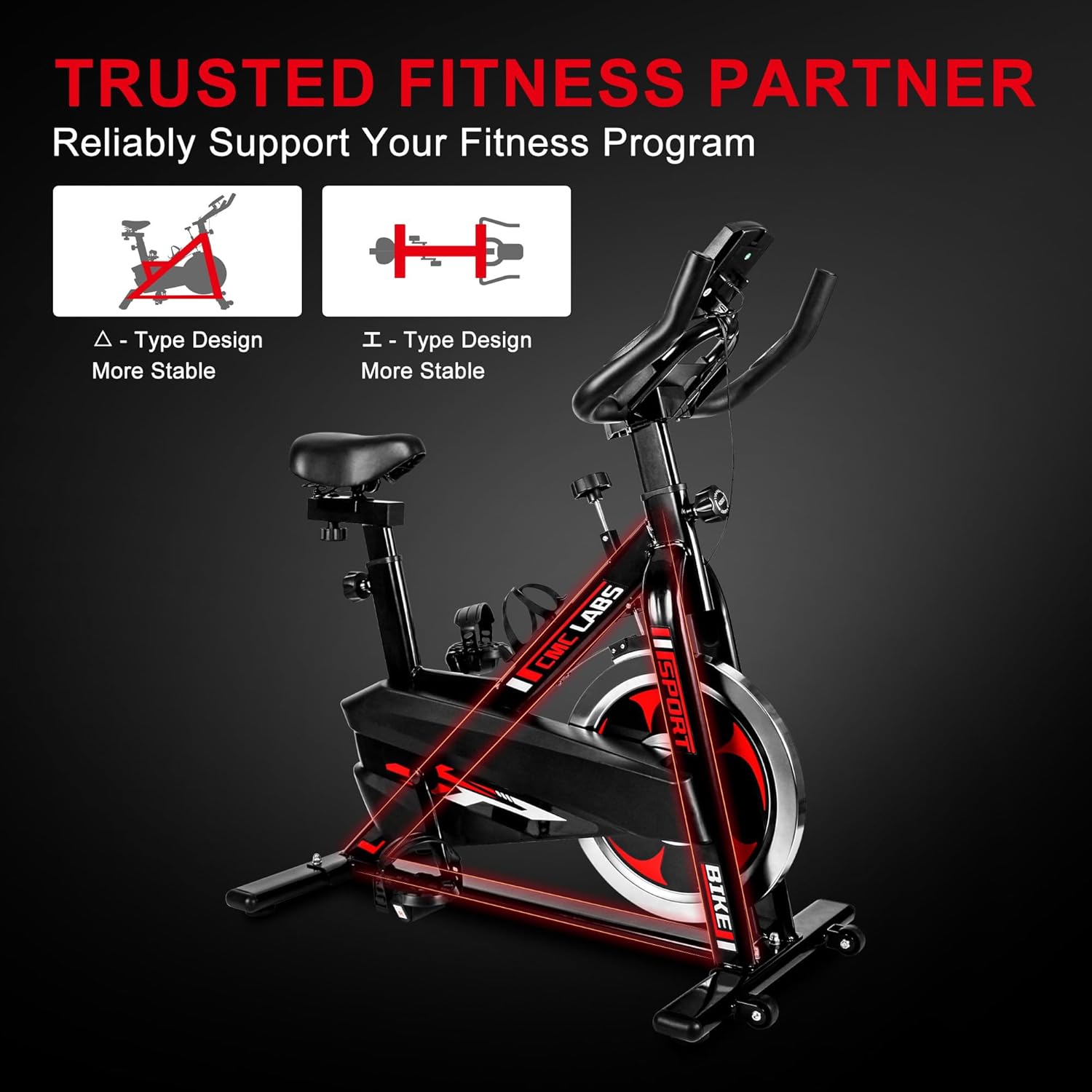 Spin Bike, Brake Pad Stationary Bike for Home, Indoor Cycling Bike with Heavy Flywheel, Comfortable Seat Cushion，Exercise Bike
