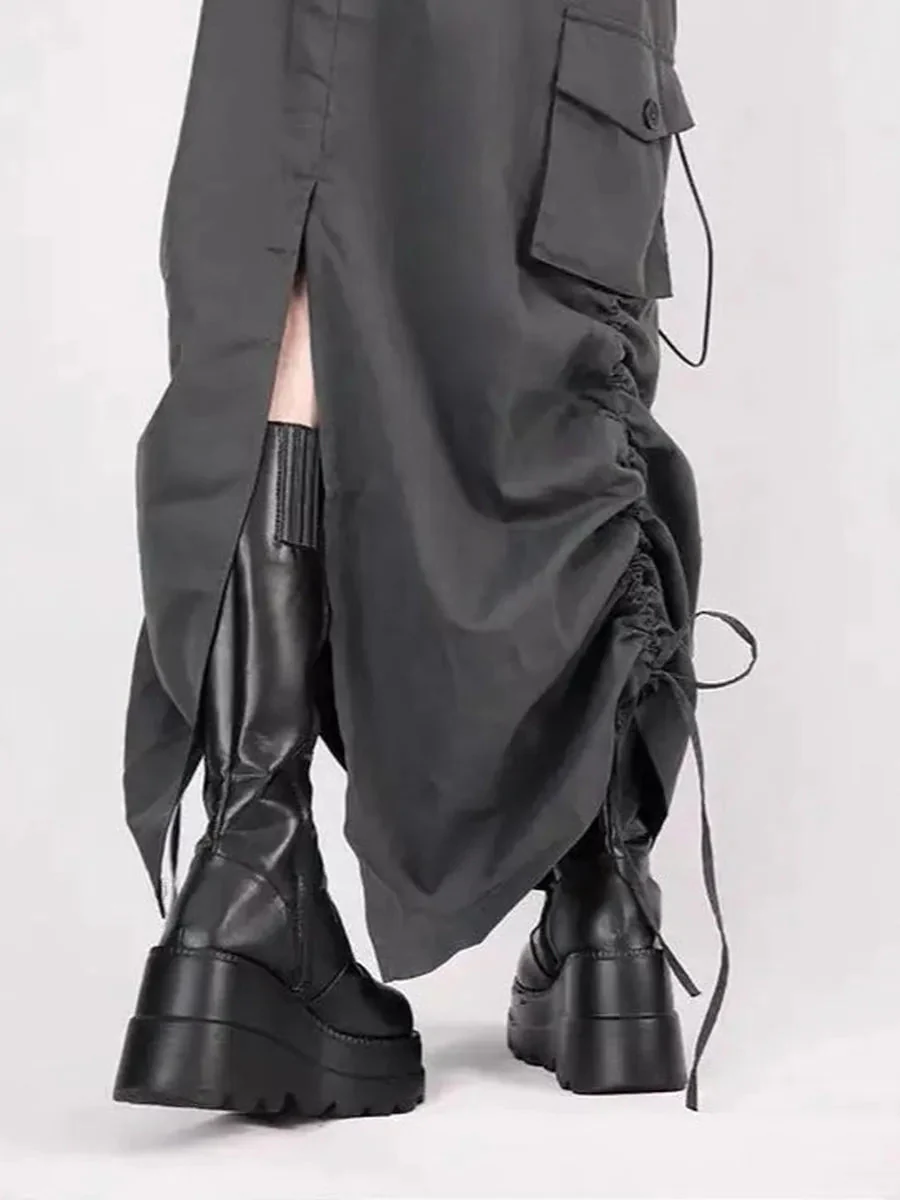 'Retrograde' Grunge Ruffled Split Midi Dress