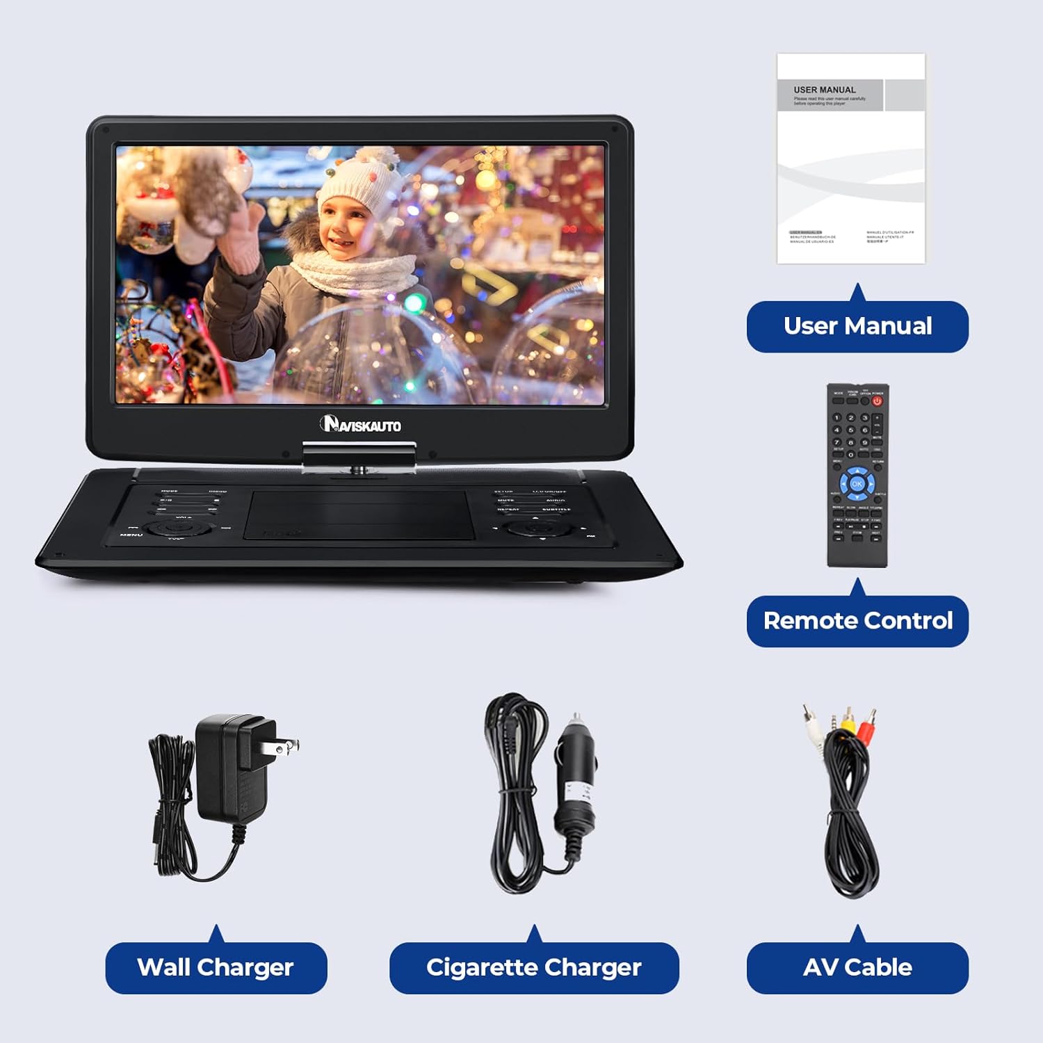 NAVISKAUTO 17.9" Portable DVD Player with 15.6'' Large Screen 6 Hours Rechargeable Battery Support HDMI Input, Sync Screen, Last Memory, Region Free, USB/TF Card