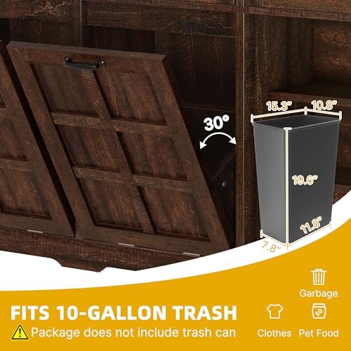 DWVO Double Trash Can Kitchen, Tilt Out Trash Can Cabinet with Drawers, Kitchen Island with Trash Can Storage, Hidden Trash Can Cabinet 20 Gallon, Laundry Hamper Cabinet, Brown Oak